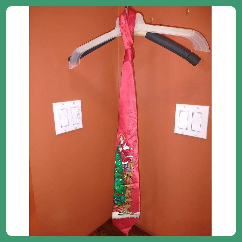 Yule Tie Greetings Christmas Tree Santa Reindeer Holiday Necktie - Picture 2 of 7